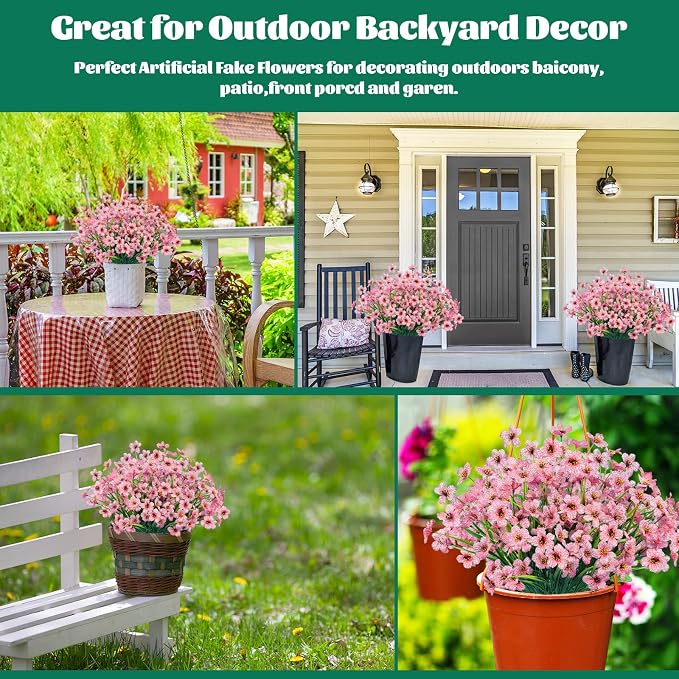 24 Pcs Artificial Flowers for Outdoor, Plastic Fake Flowers Decor, Artificial - Image 6