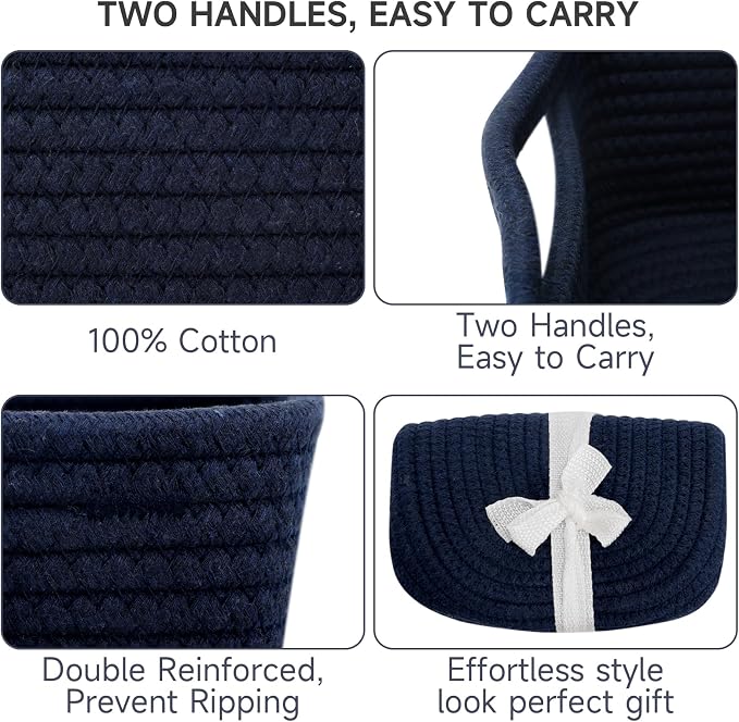 3 Pack Small Storage Baskets for Organizing, 11.8×7.8×5.1", Cotton Rope Basket - Image 6