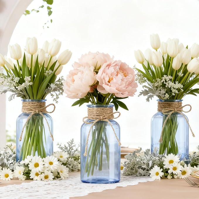 6 Pack Mason Jar Vases for Centerpieces, Wide Mouth Mason Jars - Image 5