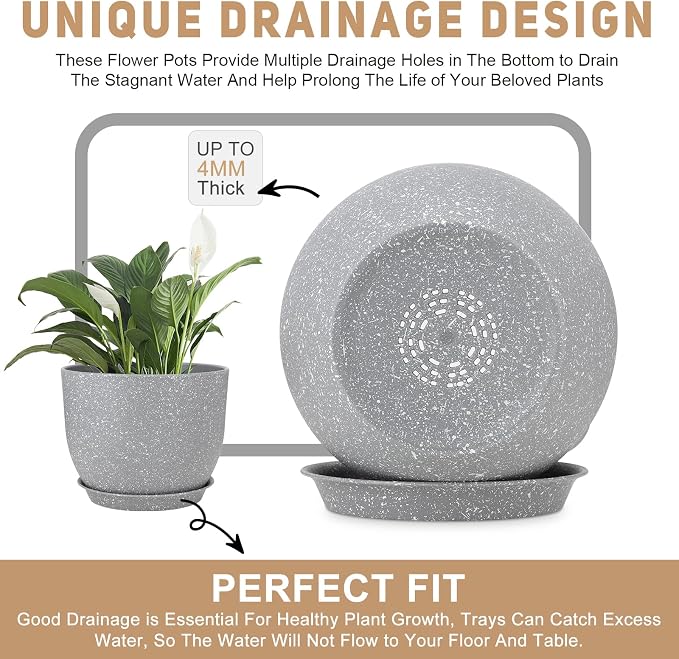 YNNICO Plant Pots 12/10/9 inch Set of 3, Flower Pots - Image 3