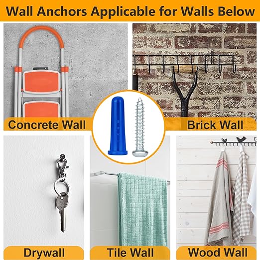 #10-12 Wall Anchors and Screws Kit, 110 Plastic Concrete Anchors and 110 Wood - Image 4