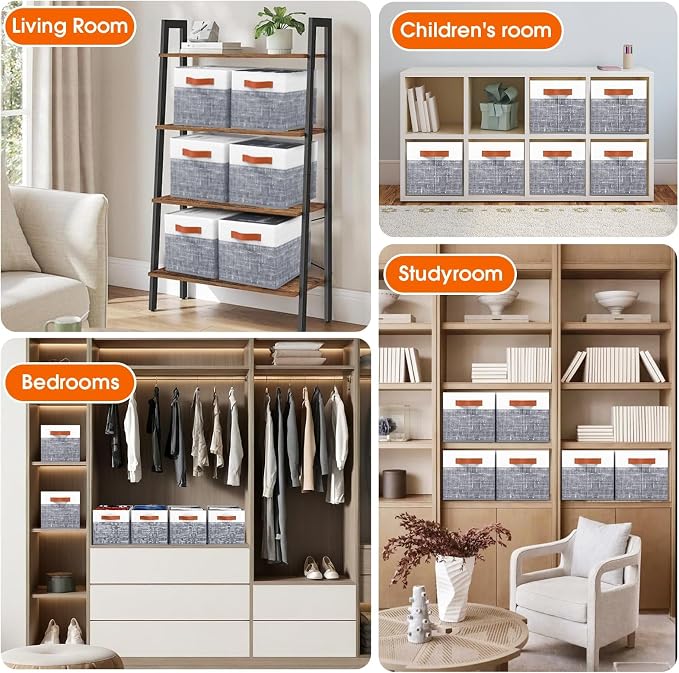 Collapsible Storage Baskets for Shelves, 6 Pack Foldable Fabric Storage Bins - Image 6