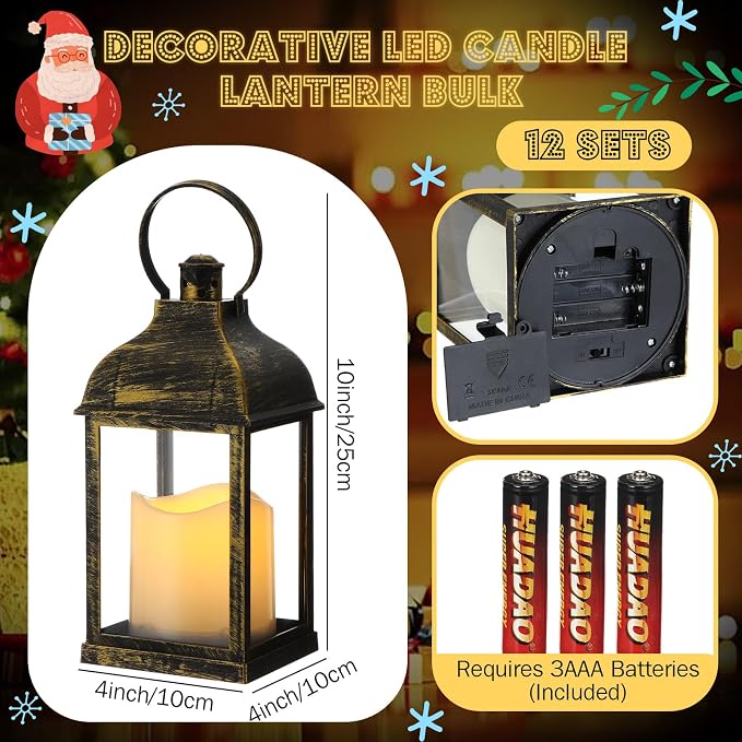 12 Pack 10 Inch Bronze Decorative Candle Lantern Bulk LED Flameless | Lanterns - Image 2