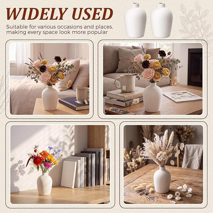 Tioncy 15 Pack White Ceramic Bud Vases Bulk Boho Small Flower Vase White - Image 6