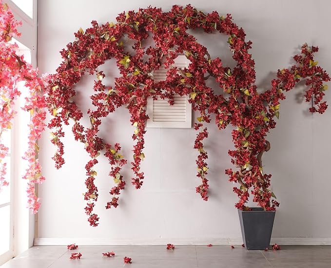 Artificial Flower Garland 2pcs 5.6ft Floral Hydrangea Vine Decor Red Flower | - Image 6