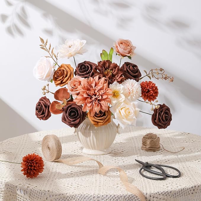 Artificial Flowers Fake Rose Flowers Dahlia - Image 4