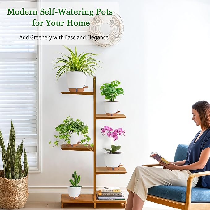 Self Watering Pots for Inoor Ourdoor Plants 8/7/6.5/6/5" Plastic Planters | - Image 6