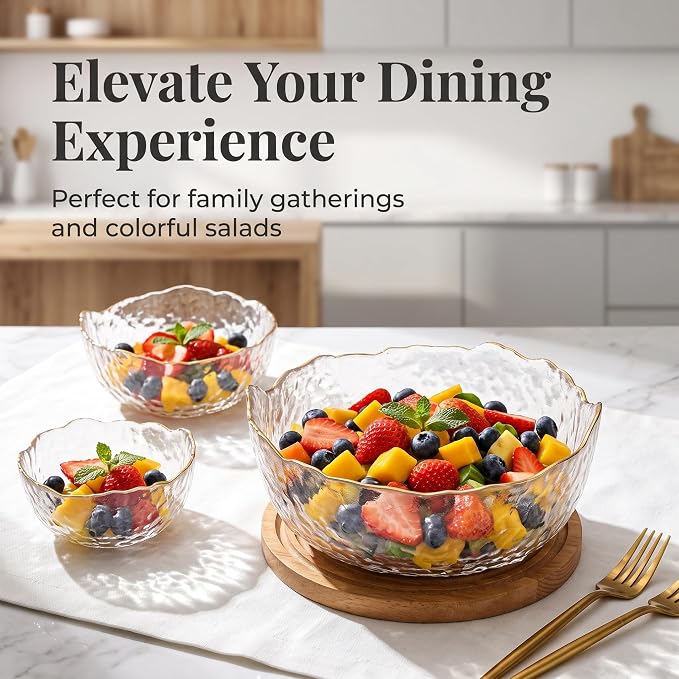 Glass Bowl for Salad Candy Fruit, Decorative Bowl-Crystal Clear Gold, 4.9" | - Image 4