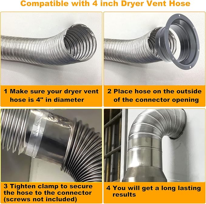 4 PCS 4 Inch Duct Connector Flange Inlet Fitting Metal Straight Pipe Flange - Image 3
