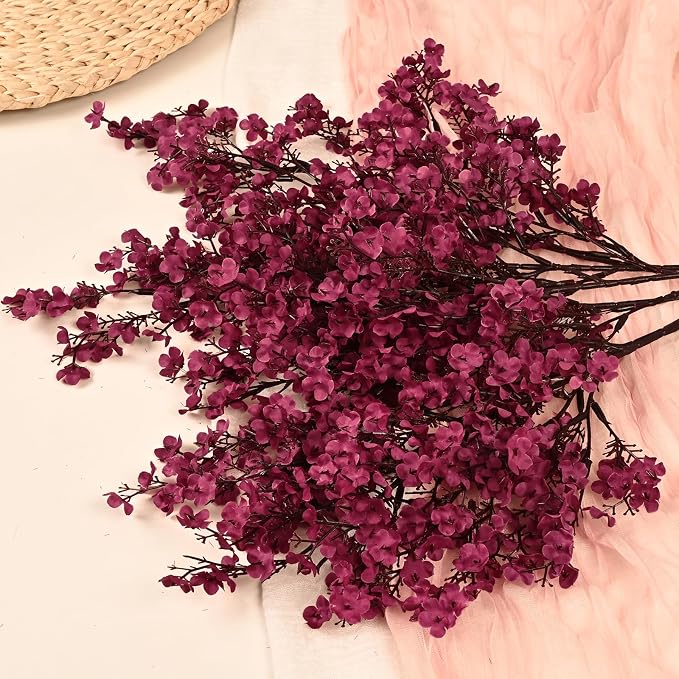 5 Pcs Fall Flowers, Real Touch Babys Breath Artificial Flowers, Burgundy | - Image 7