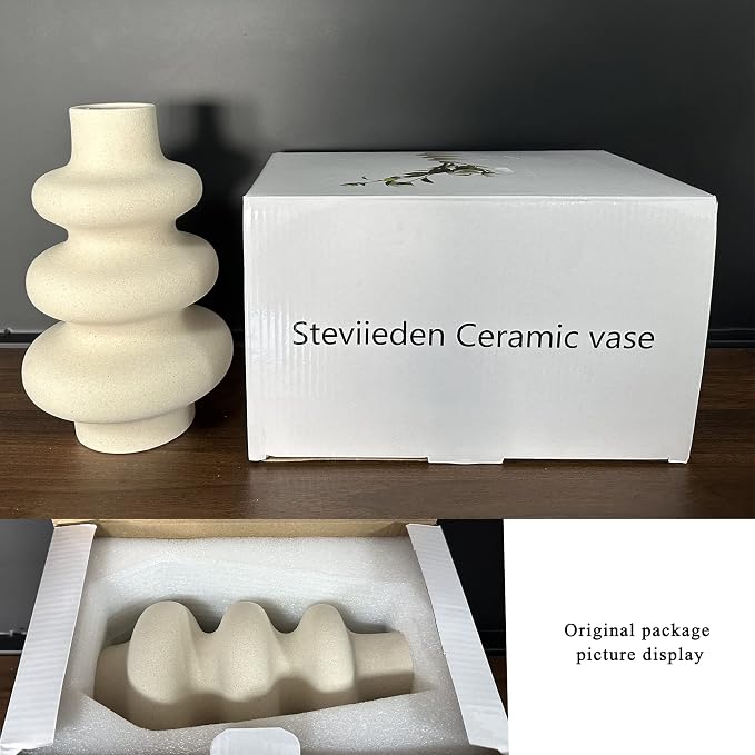 Ceramic Vase, Boho Home Decor Vase, Off White, L | Dried Pampass Vase, - Image 6