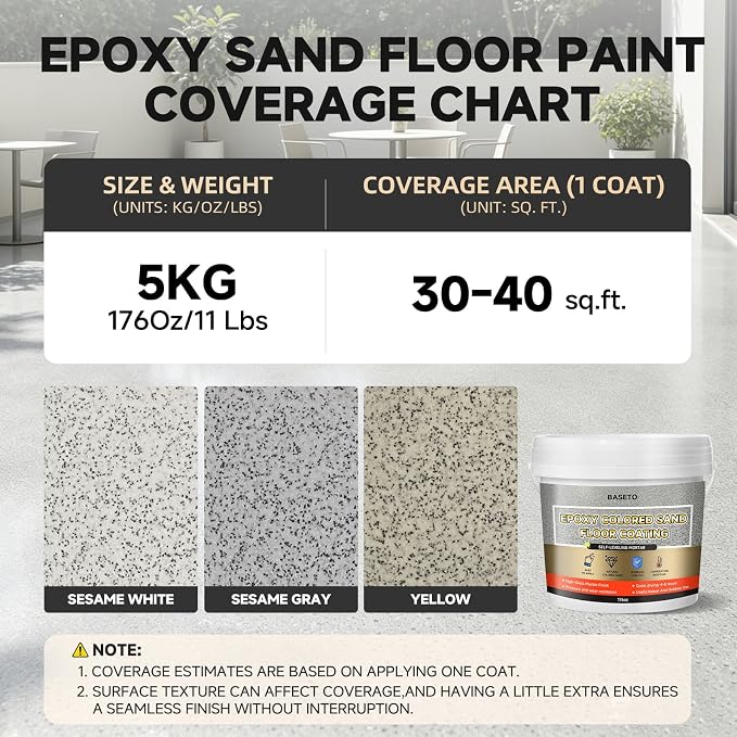 Epoxy Colored Sand Floor Paint–176 Fl Oz, Self-Leveling Epoxy High Gloss Coating - Image 7