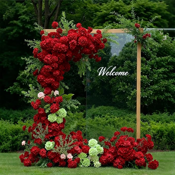 65Pcs Deep Red Hydrangea Artificial Flowers Bulk，Realistic Silk Fake Flowers - Image 8