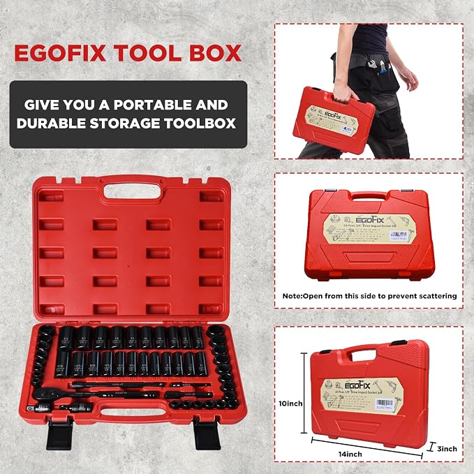 3/8" Drive Impact Socket Set, 50 Piece Standard SAE and Metric 6 Point - Image 7