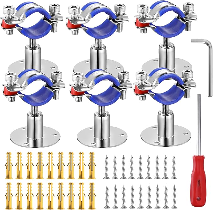 6PCS 304 Stainless Steel Wall Mount Ceiling Mount Pipe Supports, Suitable by WYSIYWYKA