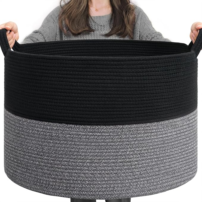 INDRESSME XXXLarge Woven Rope Blanket Basket Living Room Black Grey | 21.7" x by INDRESSME