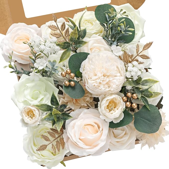 Serwalin Artificial Flowers White Peony Flowers Fake Wedding Flowers Cake by Serwalin