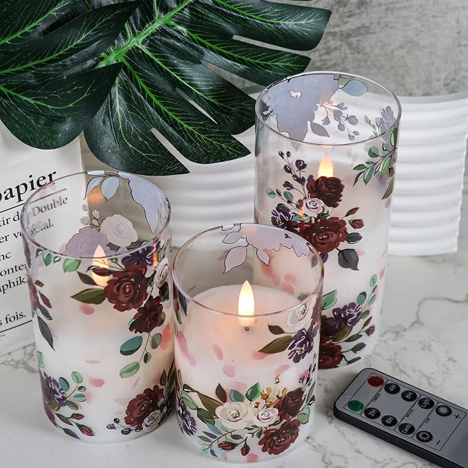 Rose Glass Flameless Candles Battery Operated - Image 2