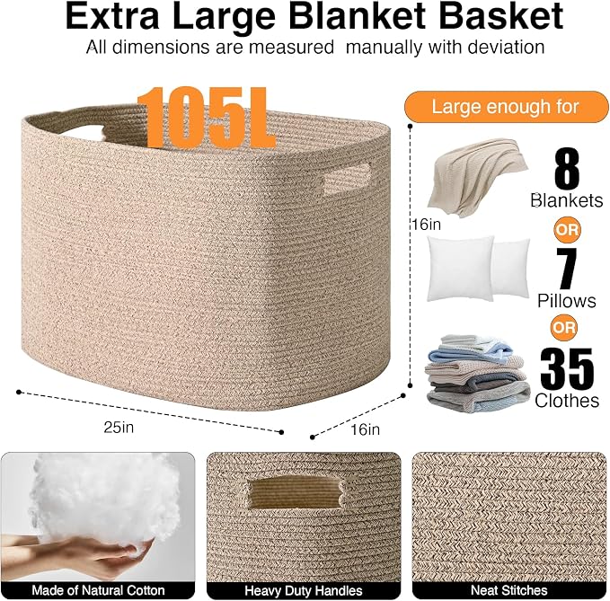 ICERZCZ Large Storage Basket for Organizing, Blanket Basket for Living Room - Image 2