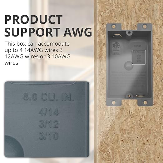 1-Gang PVC Old Work Standard Switch/Wall Electrical Outlet Box Grey Outlet - Image 3