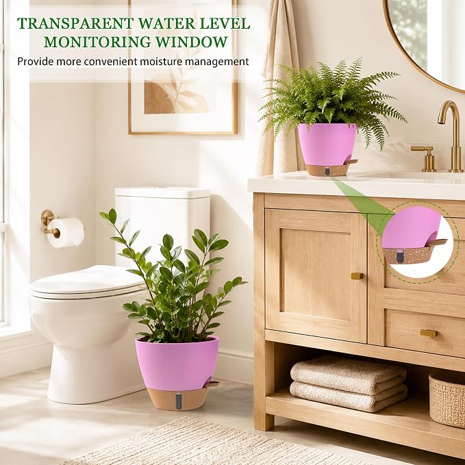 Self Watering Pots for Inoor Ourdoor Plants 10/9/8/7/6.5 Inch, 5 Pack | Plastic - Image 5