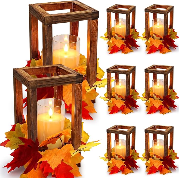 18 Pcs Wooden Lantern Centerpieces, Fall Table Decor | Maple Leaves Candles by TOBILU