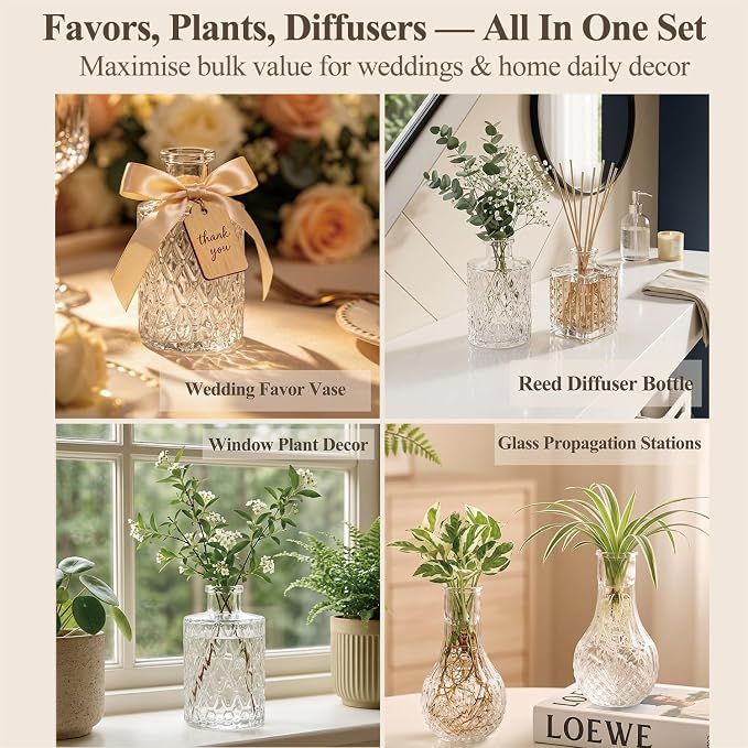 Clear Glass Bud Vase Set of 14 Pcs, Small Bud Vases in Bulk, Glass Crystal - Image 4