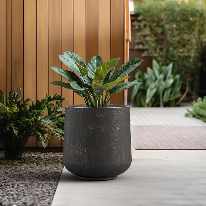 Kante Large Round Curved Vintage BRN Concrete Planter 16.5" Dia, Outdoor | - Image 5