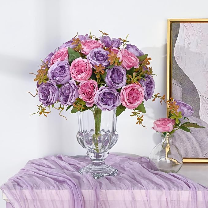 2 Packs Peonies Artificial Flowers, Dark Purple Silk Artificial Peonies | Fake - Image 3