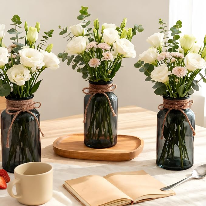 3 Pack Mason Jar Vases for Centerpieces, Wide Mouth Mason Jars - Image 5