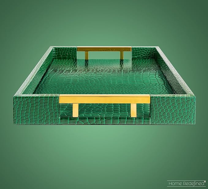 Luxury Modern Elegant 17.5"x12" Rectangle Crocodile Green Faux Leather - Image 4