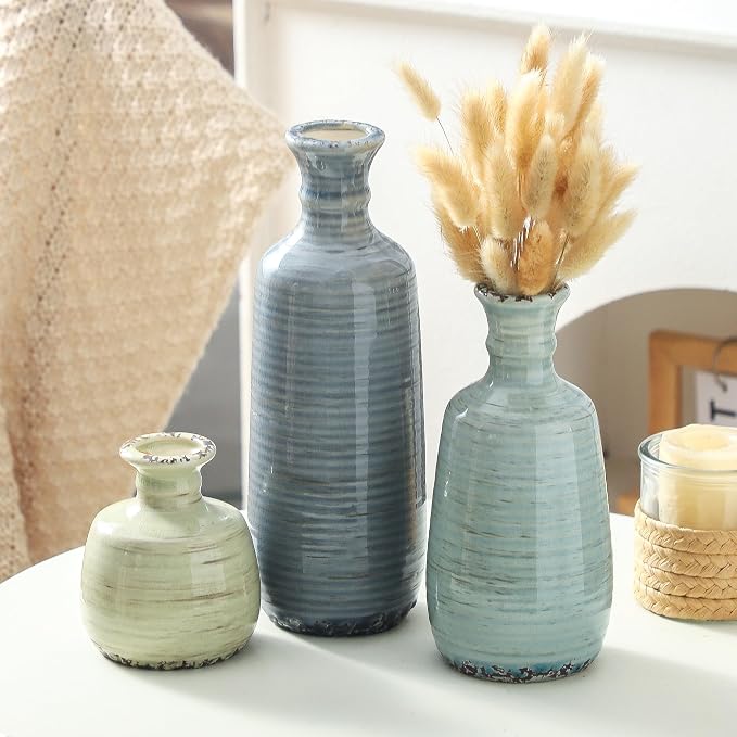 Ceramic Vase Set of 3, Rustic Neutral Vases Home Decor Farmhouse Decorative - Image 8