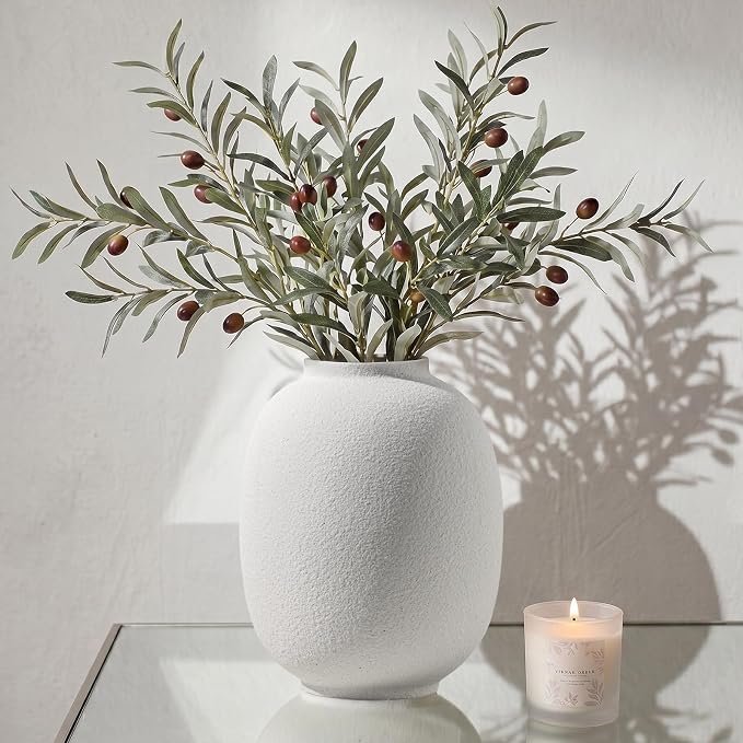 Large White Ceramic Vase, 9.9in Round Tall Flowers Vase - Image 3
