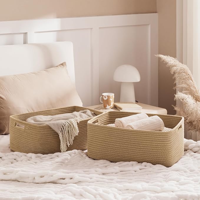 2 Pack Storage Baskets for Organizing, Large Woven Storage Basket, Cotton Rope - Image 6