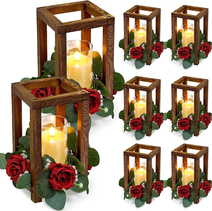 18 Pcs Wedding Wooden Lantern Centerpiece | Rustic Wooden Candle Lantern by TOBILU