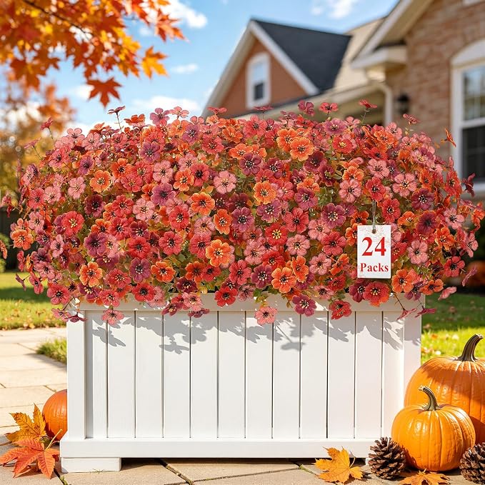 Alupssuc 24 Bundles Artificial Fall Flowers, UV Resistant Faux Mums Porch | by Alupssuc