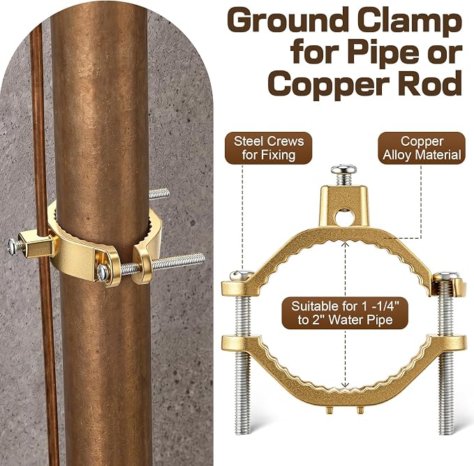 Feekoon 3 Pcs 1-1/4" to 2" Ground Clamp, #10 to #2 Wire Range | Copper Alloy - Image 6