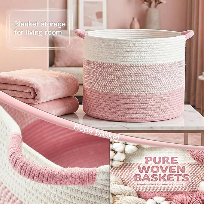 Artfeel 40L Large Cotton Rope Basket, Decorative Woven Blanket Storage - Image 5