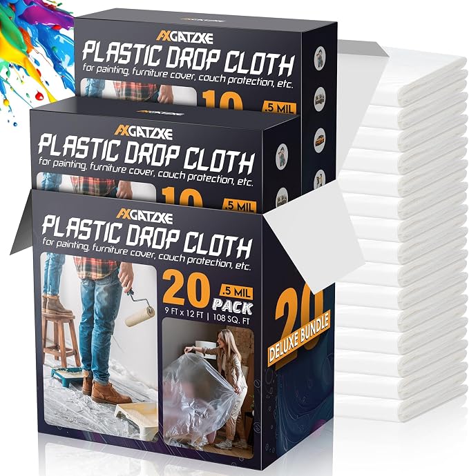 Axgatoxe 12 x 9 Ft Plastic Drop Cloths by AXgatoxe