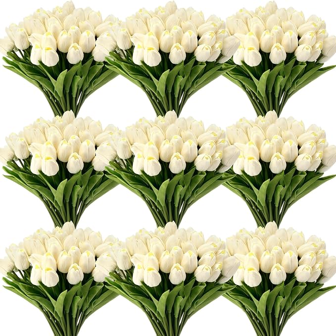 Janinka 85pcs Artificial Tulip Flowers Fake PU Tulips Faux Latex Bouquet Flower by Janinka