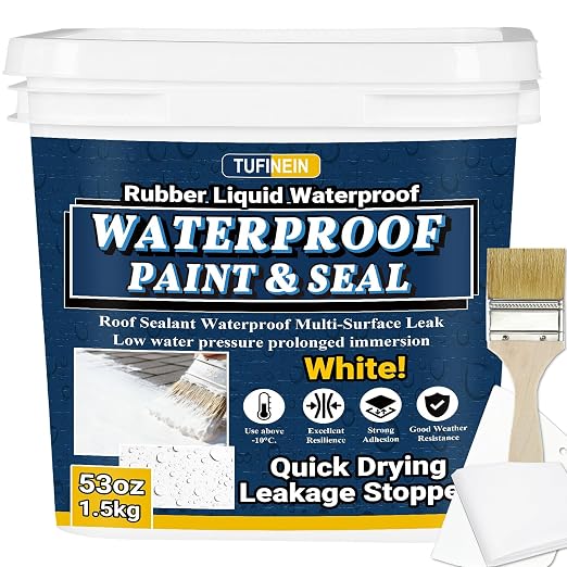 Rubber Liquid Waterproof Sealant, TUFINEIN 53oz/1.5kg White Quick Drying Multi by TUFINEIN