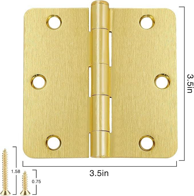 Door Hinges Satin Brass 3.5 Inch Interior 12 Pack 1/4" Radius Corners | - Image 2