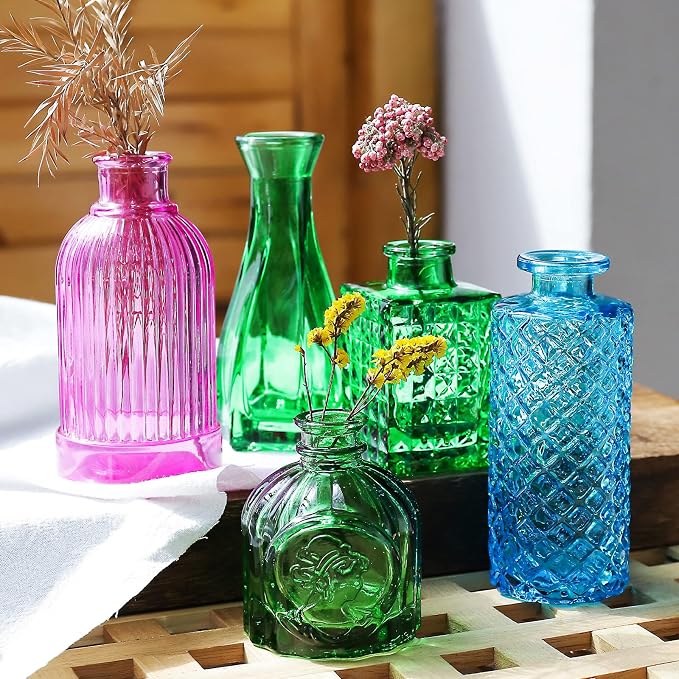 Color Bud Vases in Bulk -Glass Colorful Bud Vase Set Small Flower Glass - Image 4