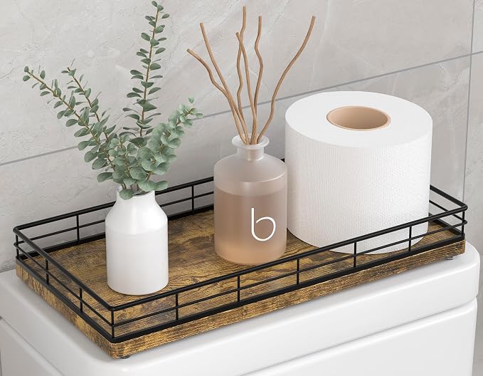 Toilet Paper Basket Organizer, Wood Toilet Tank Tray by Focusonit