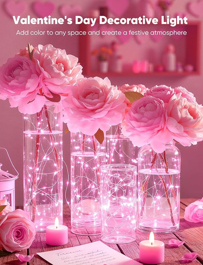 Brightown Valentine's Day 12 Pack Pink Led Fairy Lights Battery Operated String - Image 6