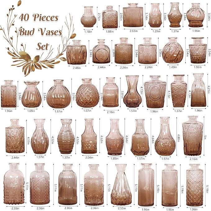 Set of 40 Glass Bud Vases, Small Amber Glass Vases in Bulk, Mini Vintage - Image 2