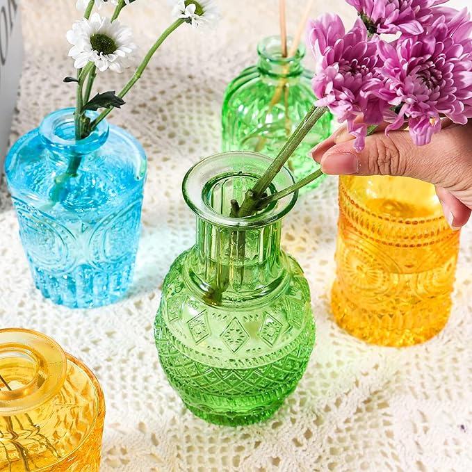 Color Bud Vases in Bulk -Glass Colorful Bud Vase Set Small Flower Glass - Image 6