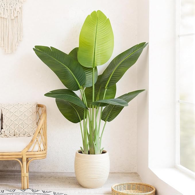 Lifelike Bird of Paradise Artificial Plant 4ft Faux Banana Leaf Tree by Keeplush