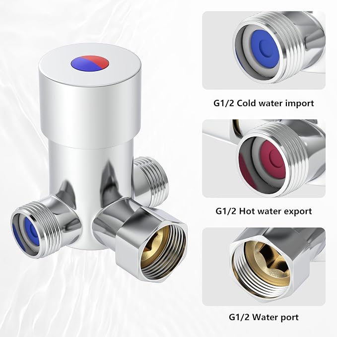 Hot & Cold Water Mixing, Thermostatic Mixer Valve | Solid Brass, Water Mixing - Image 3