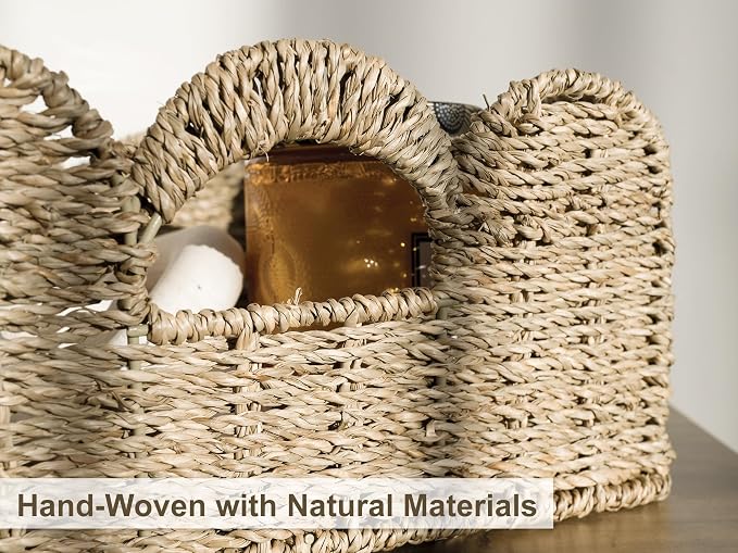 StorageWorks Scalloped Wicker Basket, Hand-woven Rattan Baskets - Image 4
